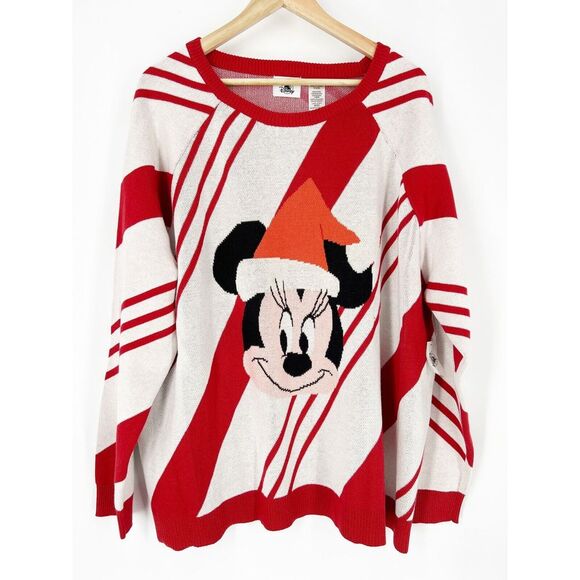 Disney Santa Minnie Mouse Holiday Sweater 2023 Christmas Candy Cane Plus Sz 1X - Picture 1 of 6